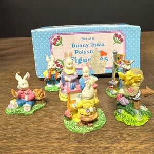 Vintage 90s Polystone Mini Figurines Set - Colorful Collectible Toys